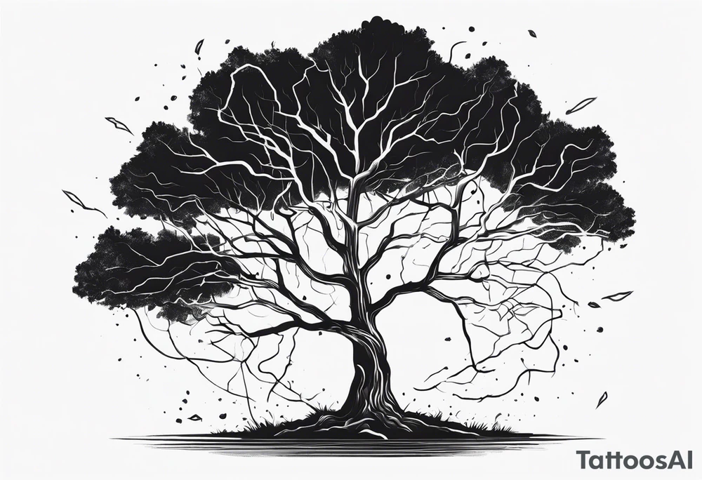 tree where the canopy resembles a brain, struck by lightning tattoo idea