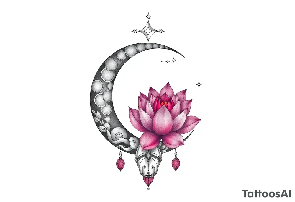 crescent floral moon with lotus flower and celestial tattoo idea