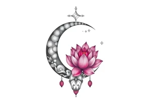 crescent floral moon with lotus flower and celestial tattoo idea