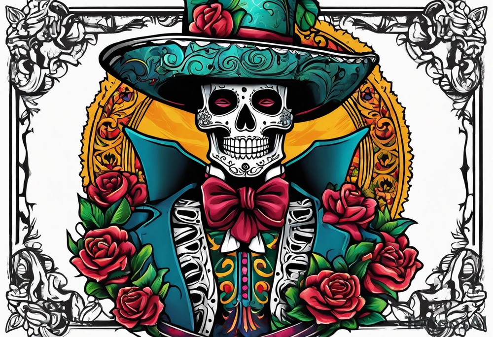 Mexico day of dead  man standing
 skeleton tattoo idea