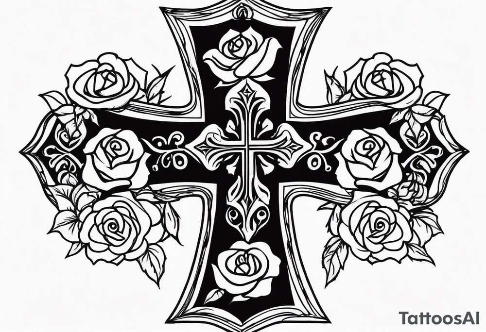 Cross with roses tattoo idea
