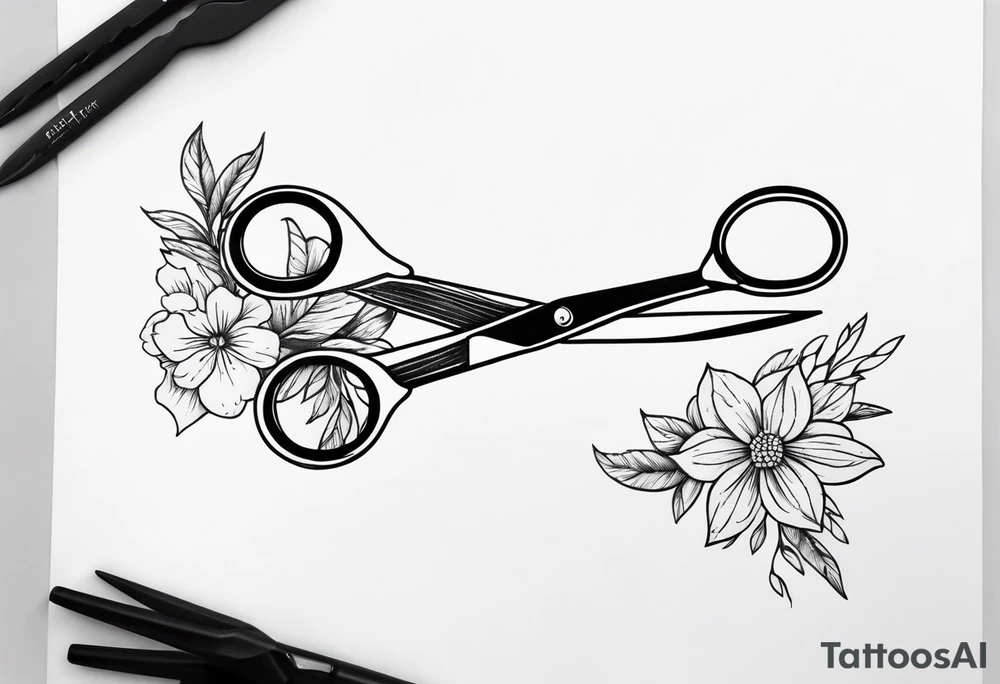 Scissors with flowers tattoo idea