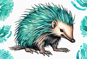 A beautiful Echidna with turquois scales and teal hair. tattoo idea
