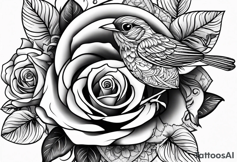 Birds and Roses dot work mandala tattoo idea