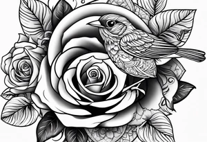 Birds and Roses dot work mandala tattoo idea
