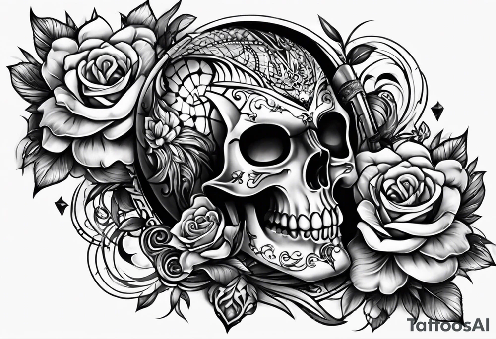 rock a Billy Arm sleeve mit verschiedenen Motiven tattoo idea