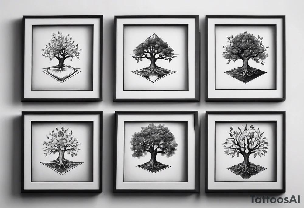 POV under a tree square framed minimalistic tattoo idea