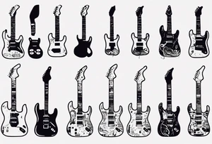 Create a unique tattoo design inspired by my passion for the electric guitar and video games. It could be an abstract representation of musical notes and pixel graphics. tattoo idea