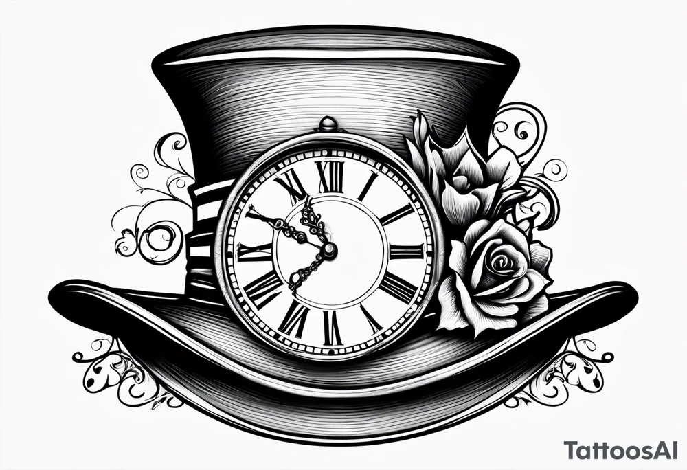 Mad hatter hat on pocket watch tattoo idea