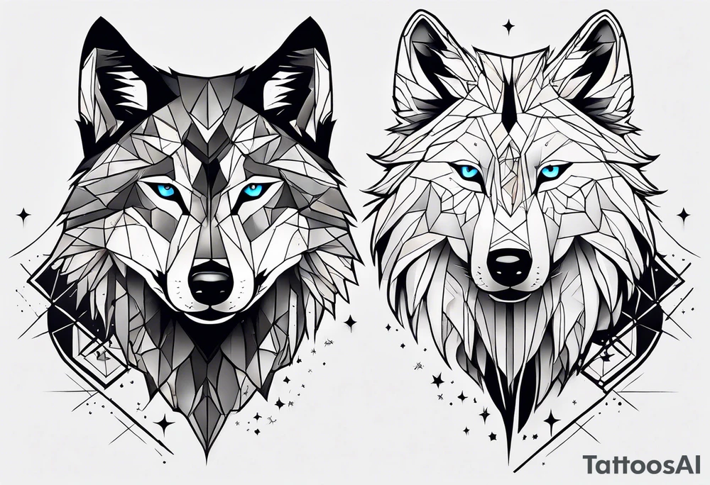 Constellation, two animal wolf, géométric tattoo idea