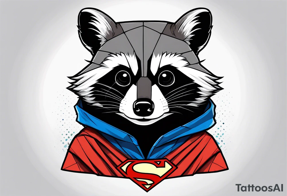 raccoon wearing a Superman hoodie tattoo idea