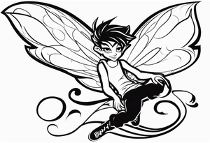 a mischievous male pixie or sprite with E.J.R hidden it in tattoo idea