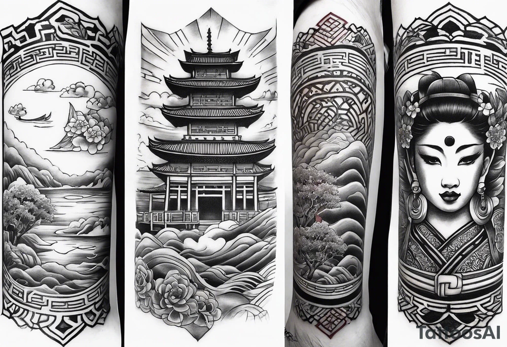 Columbia culture tattoo idea on leg/leg sleeve tattoo idea