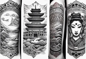 Columbia culture tattoo idea on leg/leg sleeve tattoo idea
