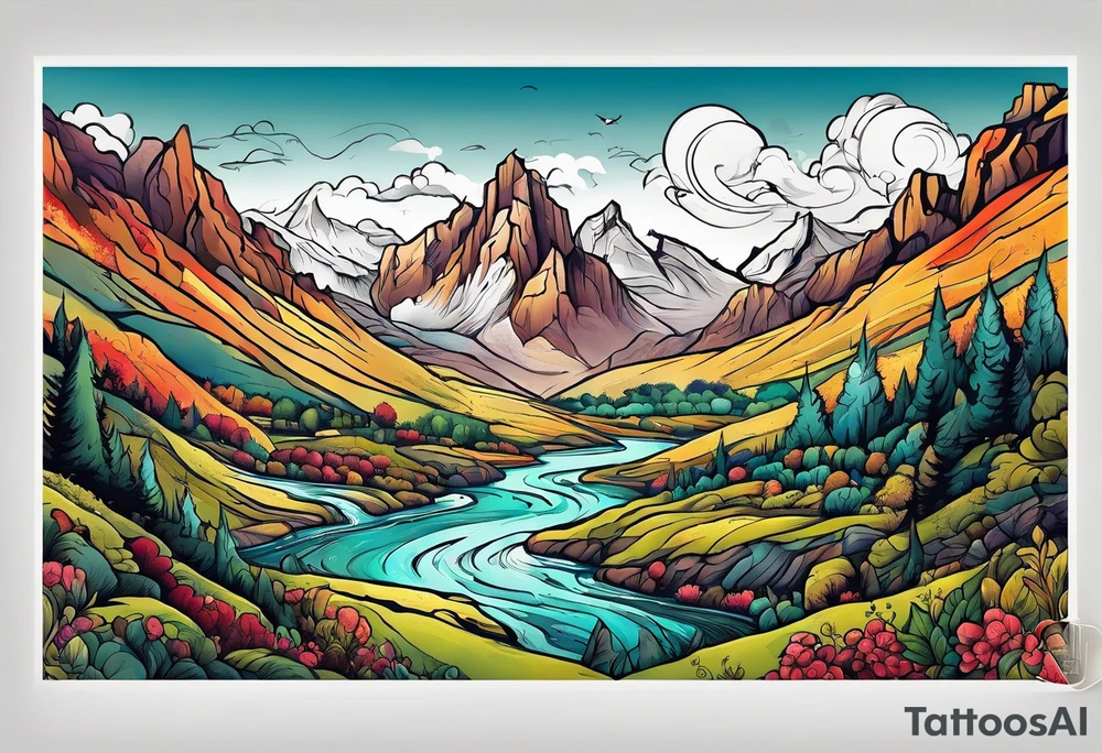 renaissance but western looking plateau and valley tattoo idea