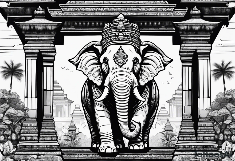 Cambodian, Angkor Wat temple. With 3 headed elephant laos. tattoo idea