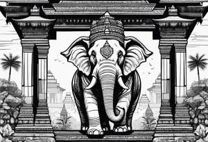 Cambodian, Angkor Wat temple. With 3 headed elephant laos. tattoo idea