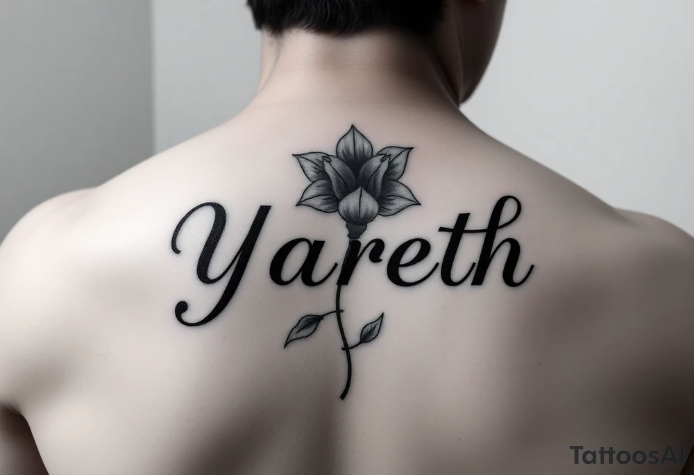 Yareth name with flower tattoo idea