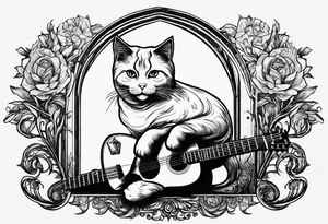 A cat playing acoustic guitar and sitting on a cajon. Dont forget the cajon. CAJON!!!! tattoo idea