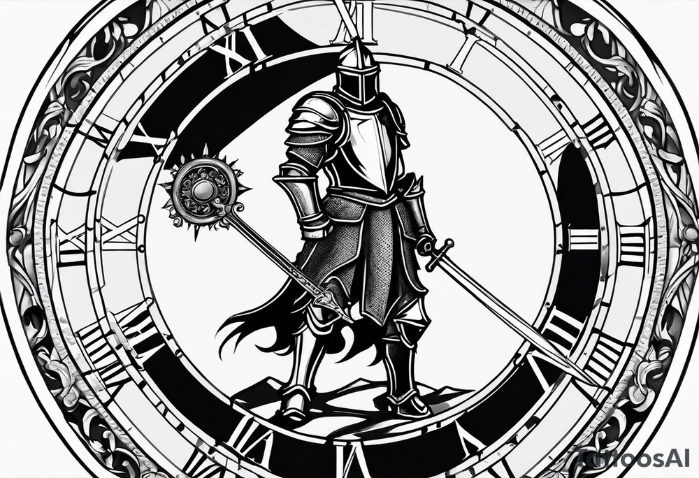 knight with heavy armor clock surround tattoo idea
