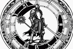 knight with heavy armor clock surround tattoo idea