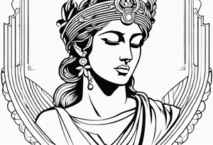 I want a tattoo of themis the Greek goddess where her eyes are closed and she has blood on her face. I want it to be fine line and minimilistic tattoo idea