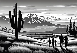 Pacific Northwest landscape, father , mother, son and daughter shadow
Mexican American inspiration. Family of four. Add faith tattoo idea