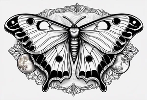 luna moth anatomically correct with all the phases of the moon arched under the moth, and the words "carpe noctem" above it in sans serif font tattoo idea