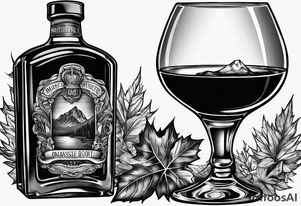 Canadian whiskey and glass and dog tags tattoo idea
