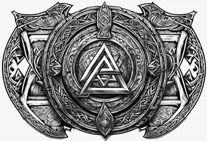 Valhalla sword shield  axe Valknut chains tattoo idea