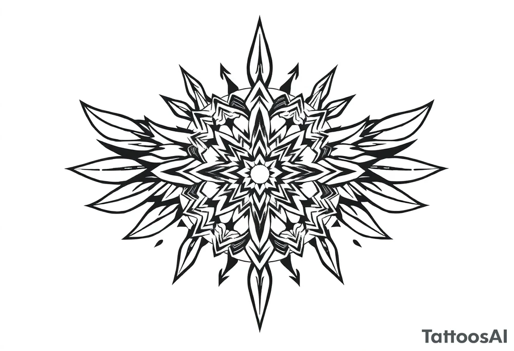 spiritual bold line feather indian mandala shaman tattoo idea