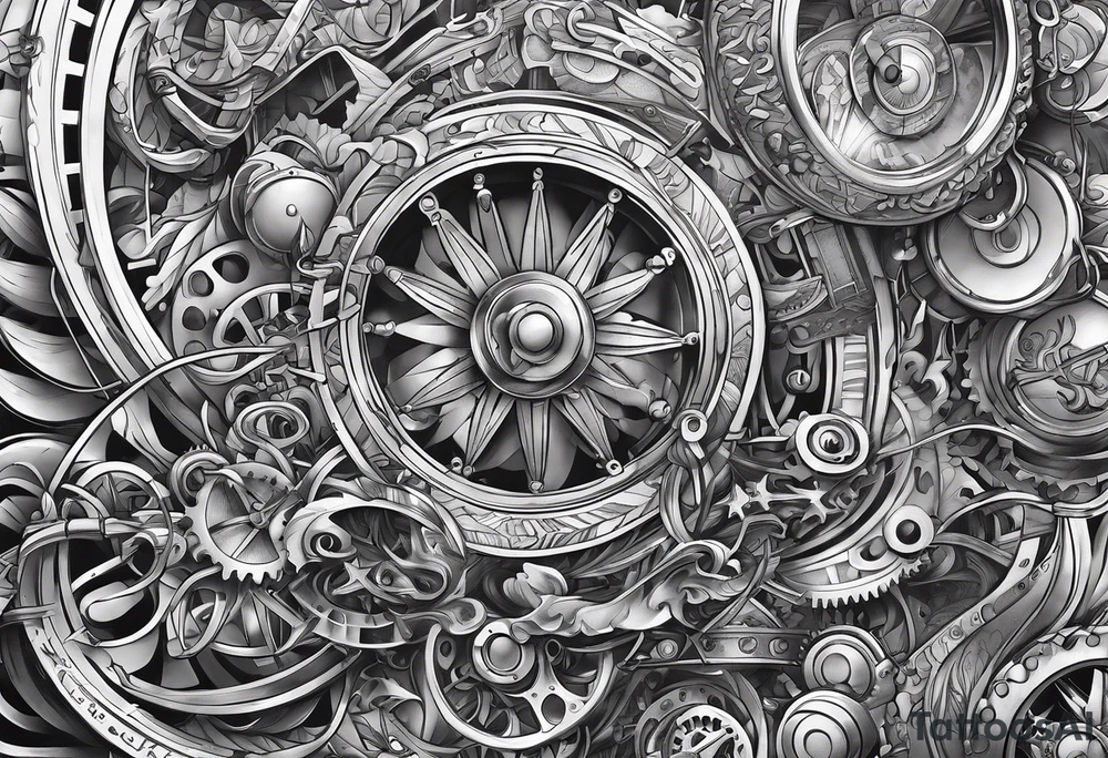 rube goldberg style contraption tattoo idea