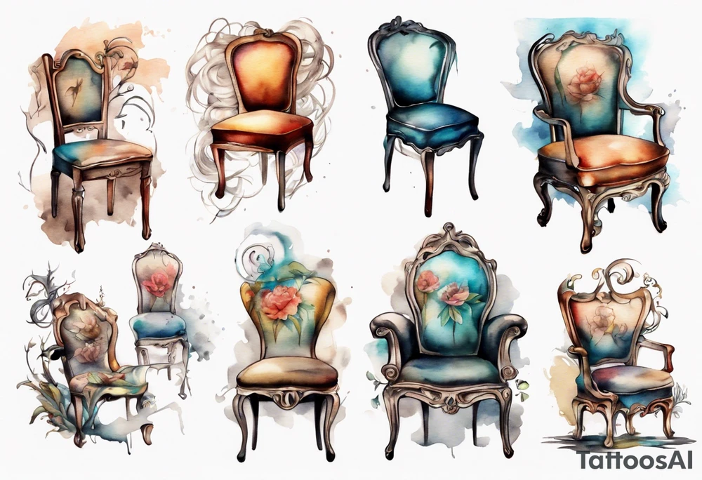 a chair with a face emerging from the back tattoo idea