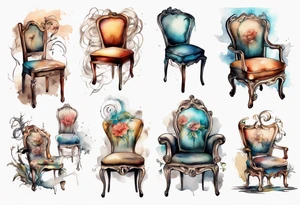 a chair with a face emerging from the back tattoo idea