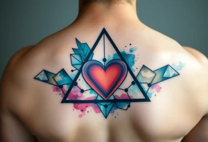 A triangle with a big heart in the center with a scientific background tattoo idea