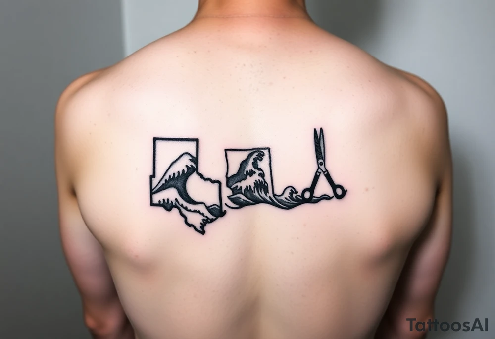 State Silhouettes: Waves forming the shapes of Texas, Connecticut, and Washington state, indicating the places you’ve called home.
	•	Cosmetology Symbols: Incorporate a comb and scissors subtly into the boat’s rigging or hull design. tattoo idea