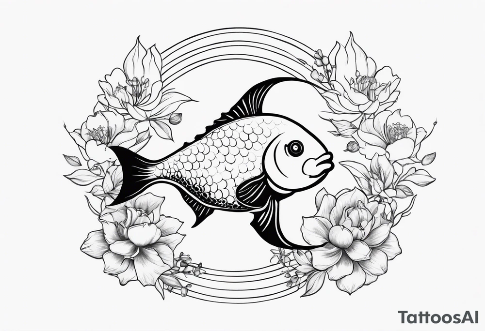 Pisces fish with Taurus birth flower in the middle tattoo idea