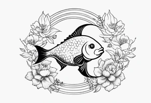Pisces fish with Taurus birth flower in the middle tattoo idea