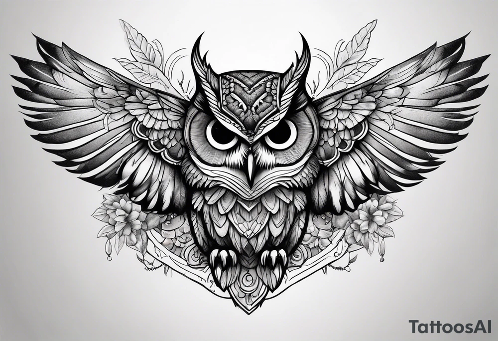 An owl with Dead head moth wings tattoo idea