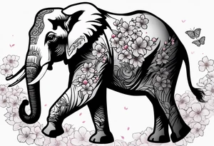 Elephant with cherry blossom tree tattoo idea