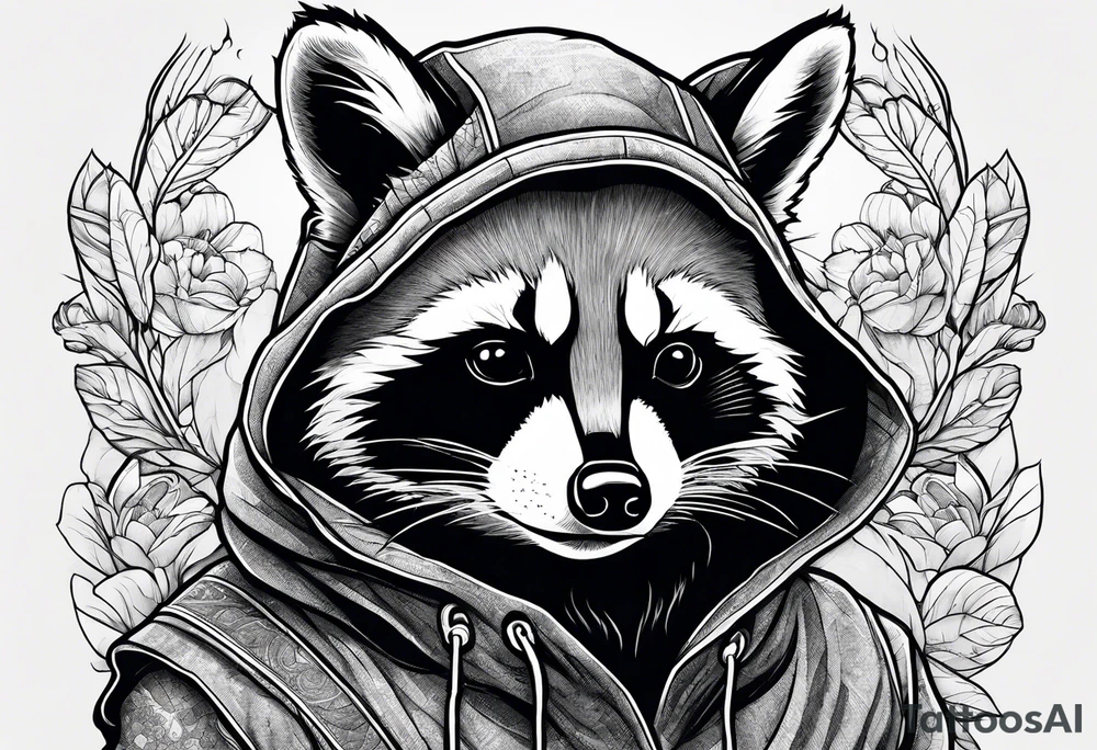 raccoon wearing a Superman hoodie tattoo idea
