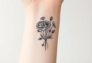 vintage bouquet of wild roses and meadow flowers with morning dew tattoo idea