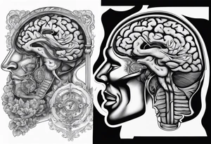 Human anatomical brain in sagittal section inside hourglass for man tattoo idea
