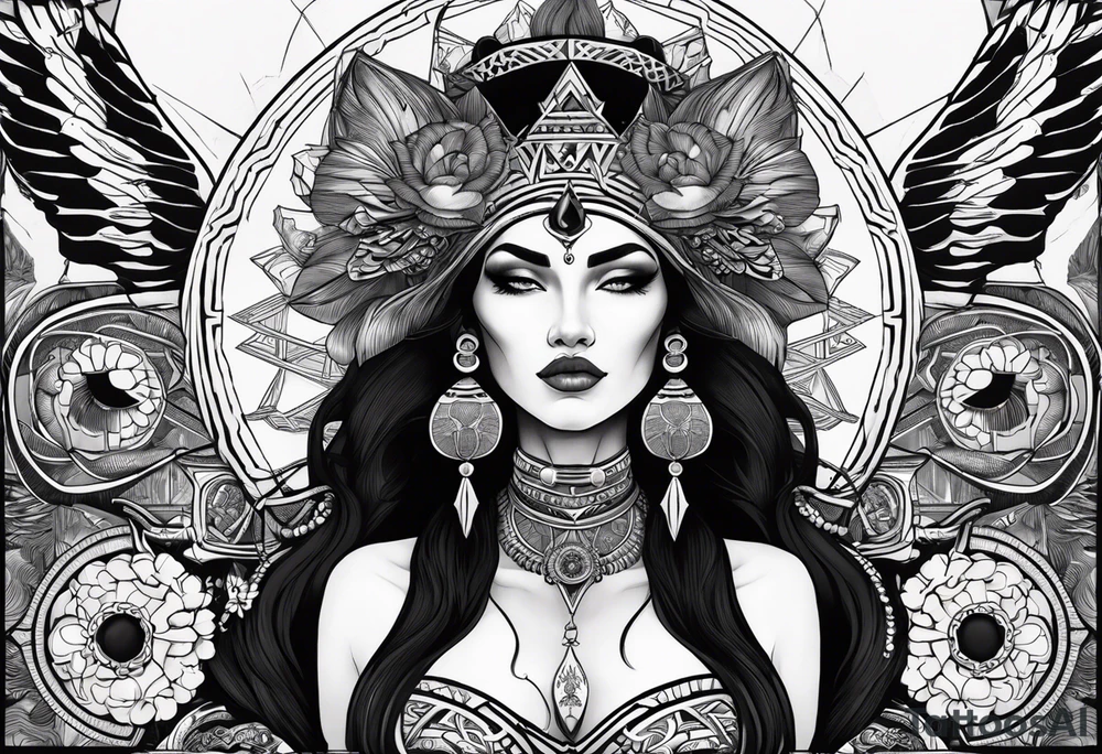 kali ma, alien goddess, valkrye, aries, pirate, divine feminine, zenza resonance, pachamama, lotus azul, blank panther, eagle, skull, 5D, nueva gaya, dna 12 tattoo idea