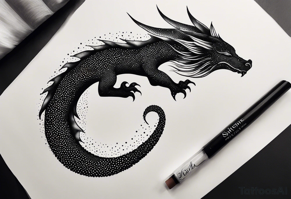 strength, small, sleeping dragon, long tail, elegant, lengthy, pisces tattoo idea