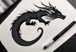 strength, small, sleeping dragon, long tail, elegant, lengthy, pisces tattoo idea