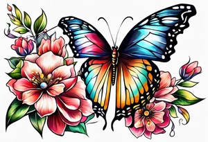 Butterfly and flowers, spine tattoo cover up tattoo idea