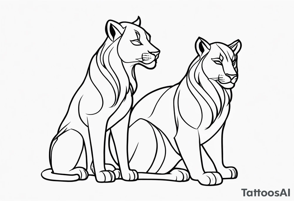 uma leoa, um leao e seus dois filhotes dentro de um retangulo tattoo idea