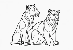 uma leoa, um leao e seus dois filhotes dentro de um retangulo tattoo idea
