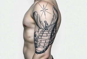 tattoo of a stairway to heaven with a little boy about to take the first step tattoo idea